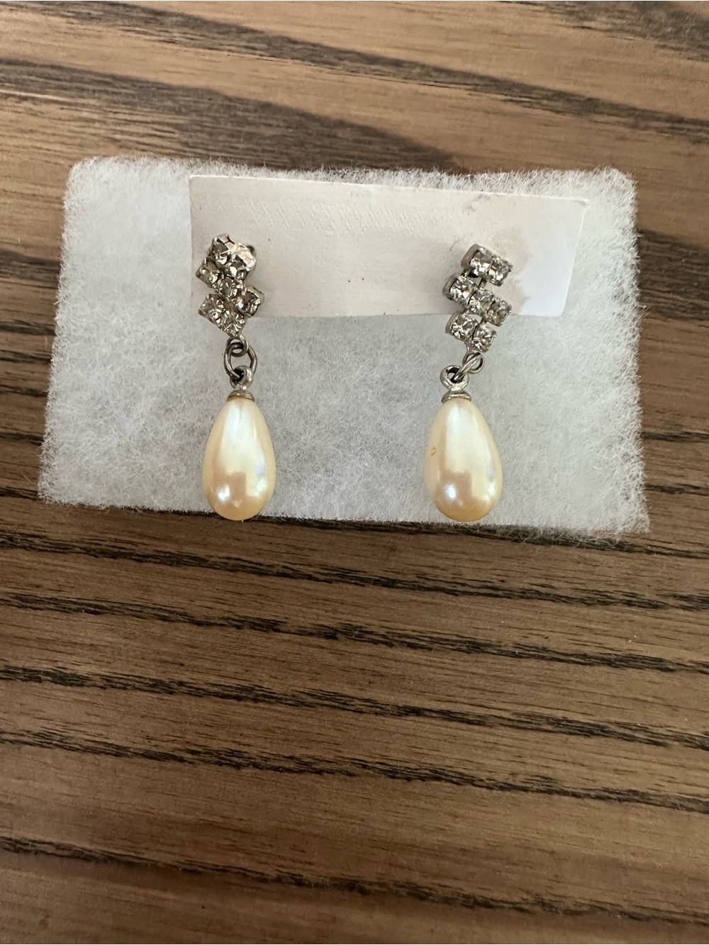 Vintage Faux Pearl Teardrop Rhinestone Dangle Earrings Bridal